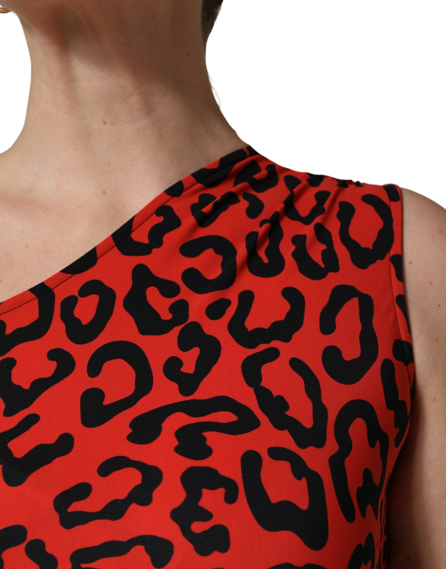 Dolce & Gabbana Black Red Nylon Leopard Pattern Jumpsuit