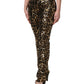 Dolce & Gabbana Gold Leopard Sequined Straight Trouser Pants
