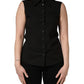 Dolce & Gabbana Black Cotton Sleeveless Collared Blouse Top