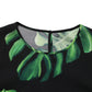 Dolce & Gabbana Black Philodendron Print Silk Blouse Top