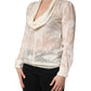 Dolce & Gabbana Off White Floral Semi Sheer Silk Blouse Top