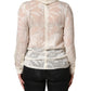 Dolce & Gabbana Off White Floral Semi Sheer Silk Blouse Top