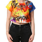 Dolce & Gabbana Multicolor Graffiti Crystals Crop Jersey Top