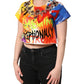 Dolce & Gabbana Multicolor Graffiti Crystals Crop Jersey Top