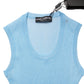 Dolce & Gabbana Blue Semi Sheer Ribbed Sleeveless Tank Top