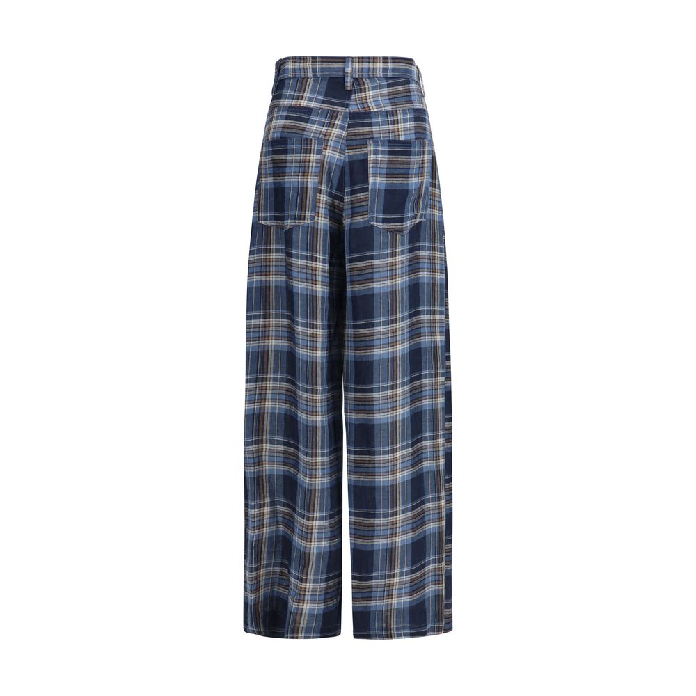 MARBELL Blue Linen Casual Pants