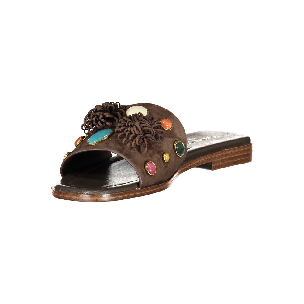 Twinset Marrone Leather Women Slipper
