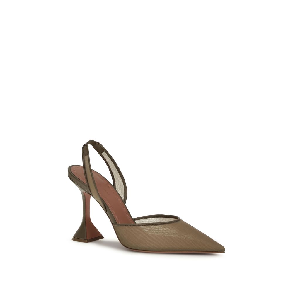 Amina Muaddi Brown Fabric High Heel Pumps