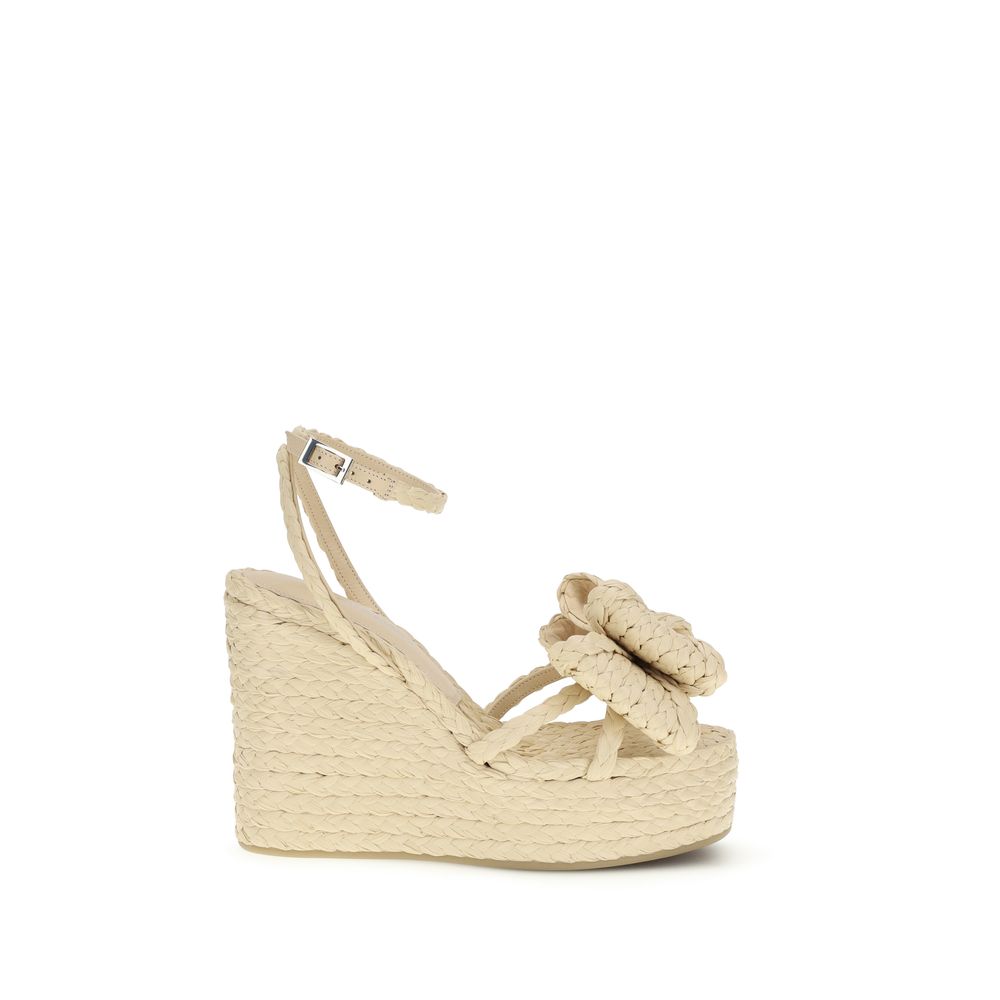 MACH & MACH Beige Raffia Wedge Sandals