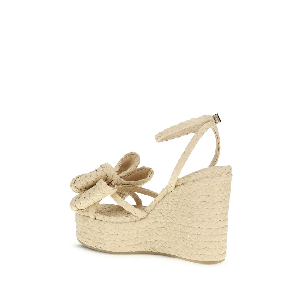 MACH & MACH Beige Raffia Wedge Sandals