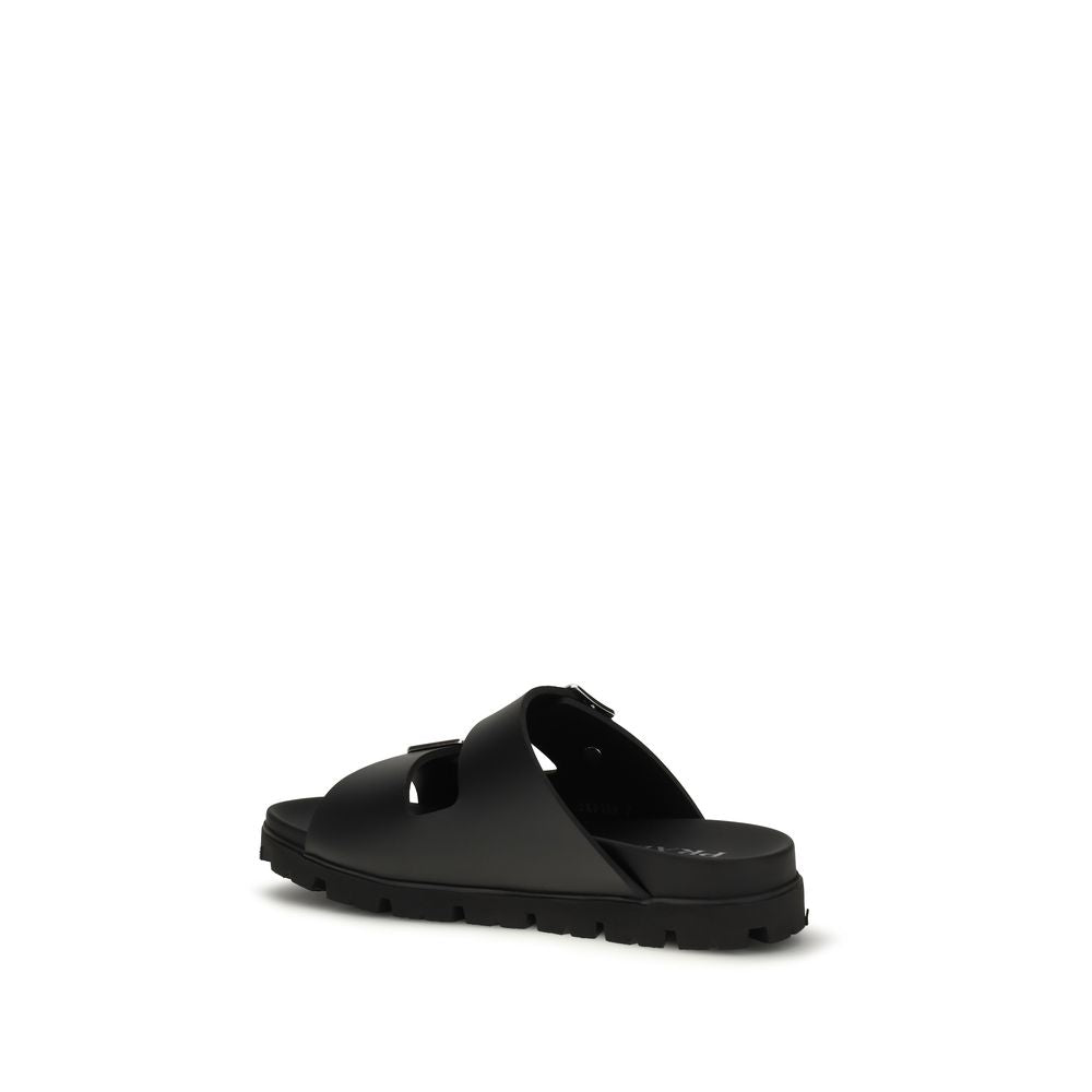 Prada Black Calf Leather Bos Taurus Flat Sandals