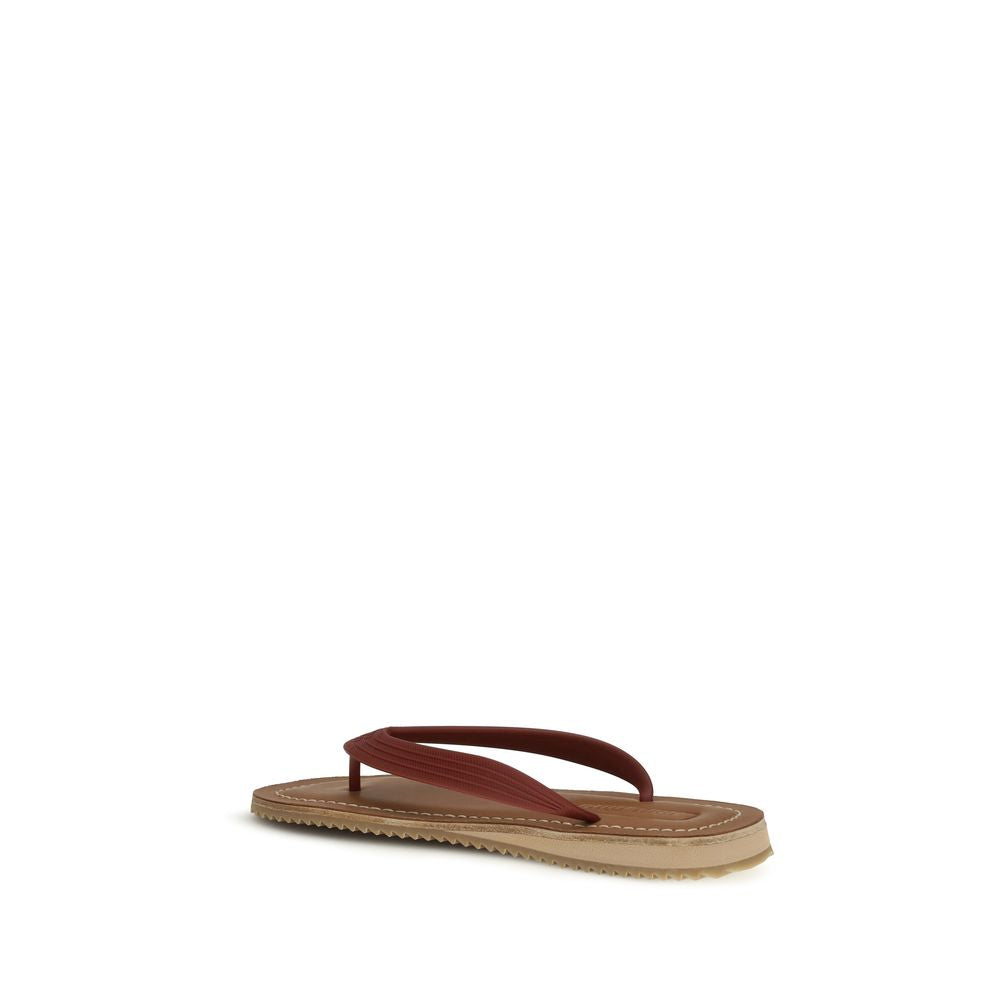 Miu Miu Beige Calf Leather Bos Taurus Flip-Flop Sandals