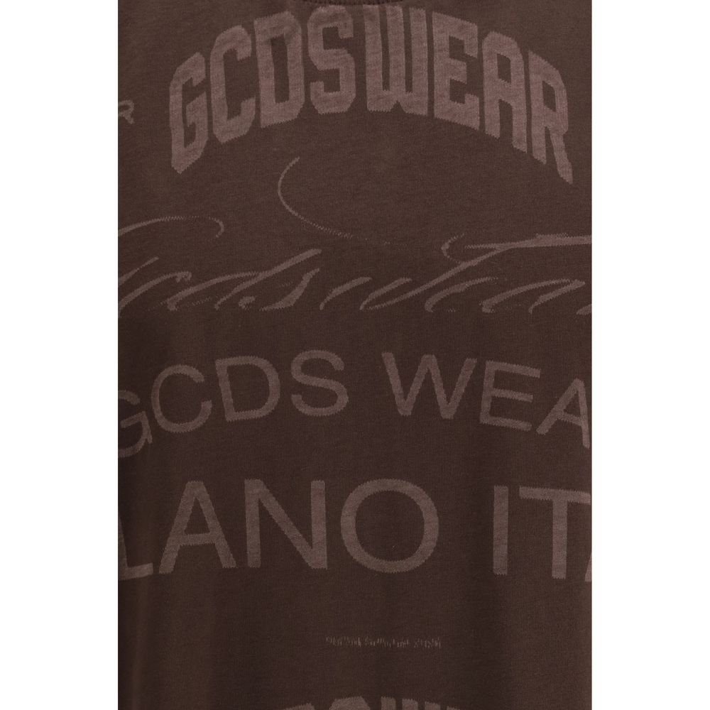 GCDS Brown Cotton Sleeveles T-Shirt