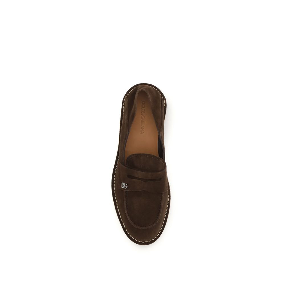 Dolce & Gabbana Brown Calf Leather Bos Taurus Slip-On Loafers