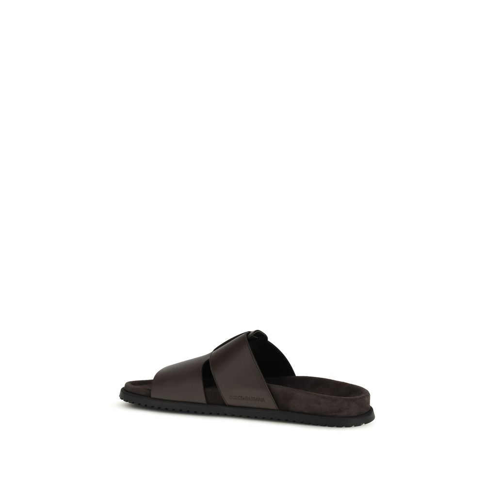 Dolce & Gabbana Brown Calf Leather Bos Taurus Sandals