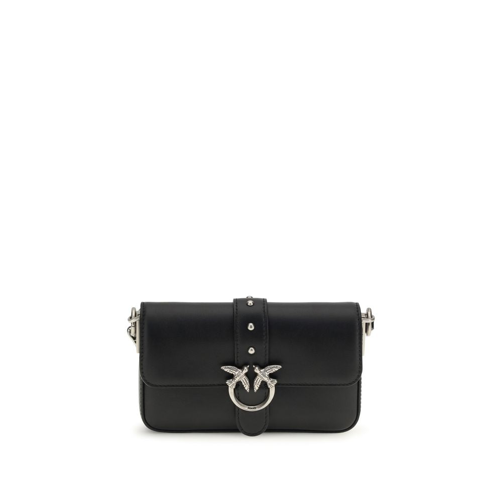 PINKO Black Calf Leather Bos Taurus Shoulder Bag