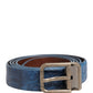 Dolce & Gabbana Navy Blue Leather Gold Tone Metal Buckle Belt
