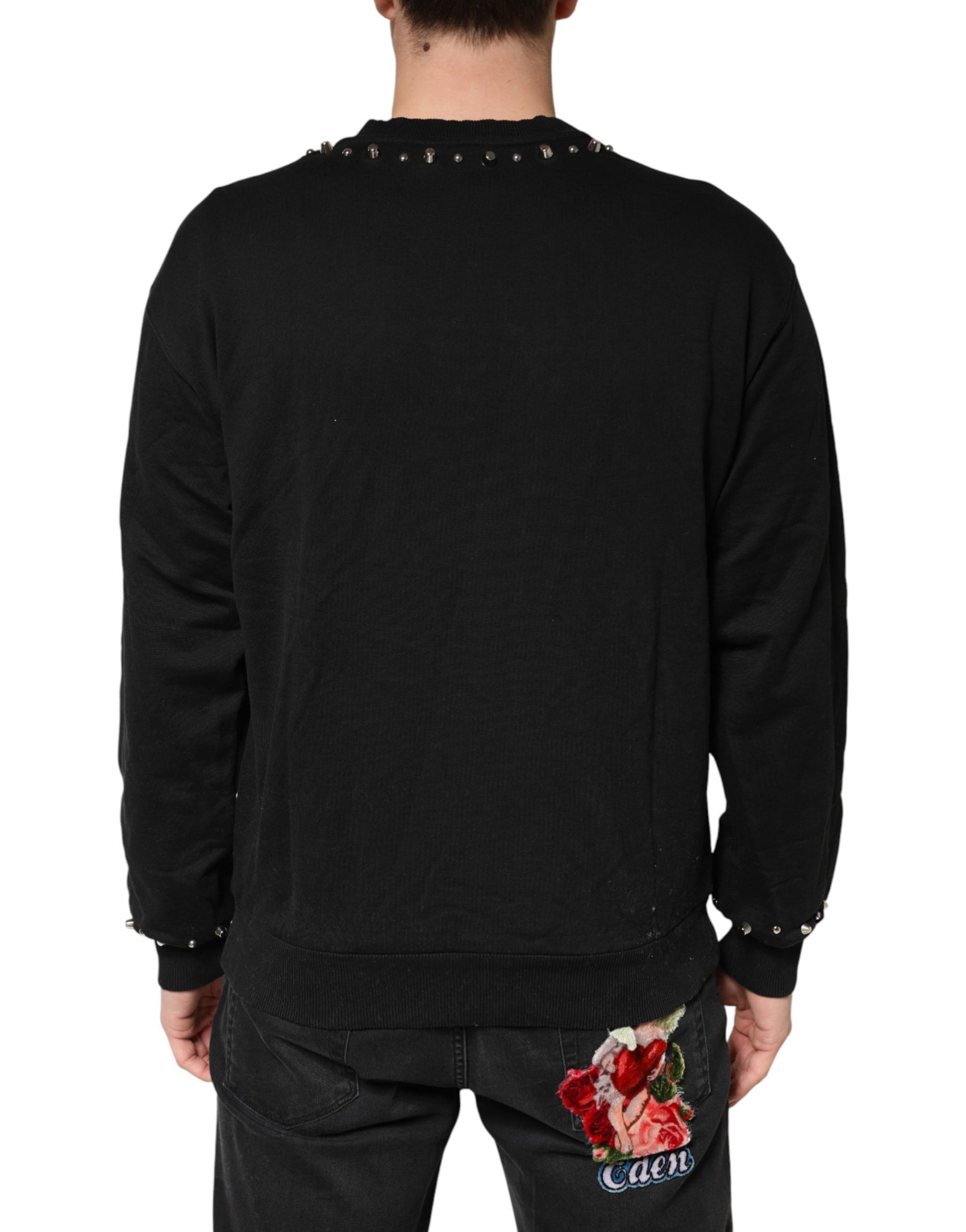 Dolce & Gabbana Black Embellished Cotton Sweatshirt Sweater