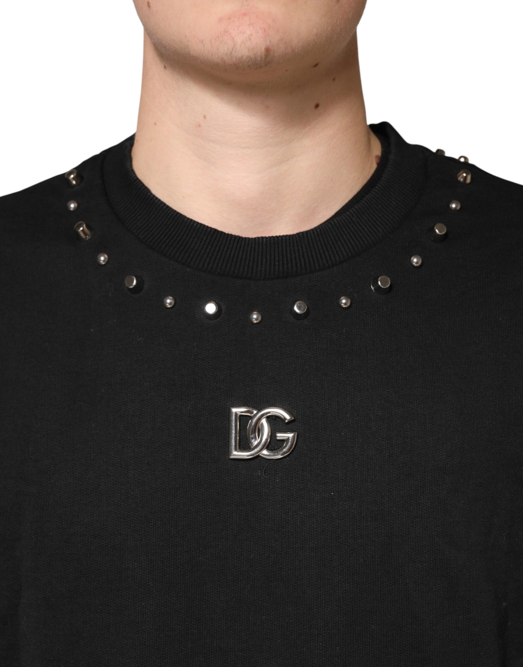 Dolce & Gabbana Black Embellished Cotton Sweatshirt Sweater