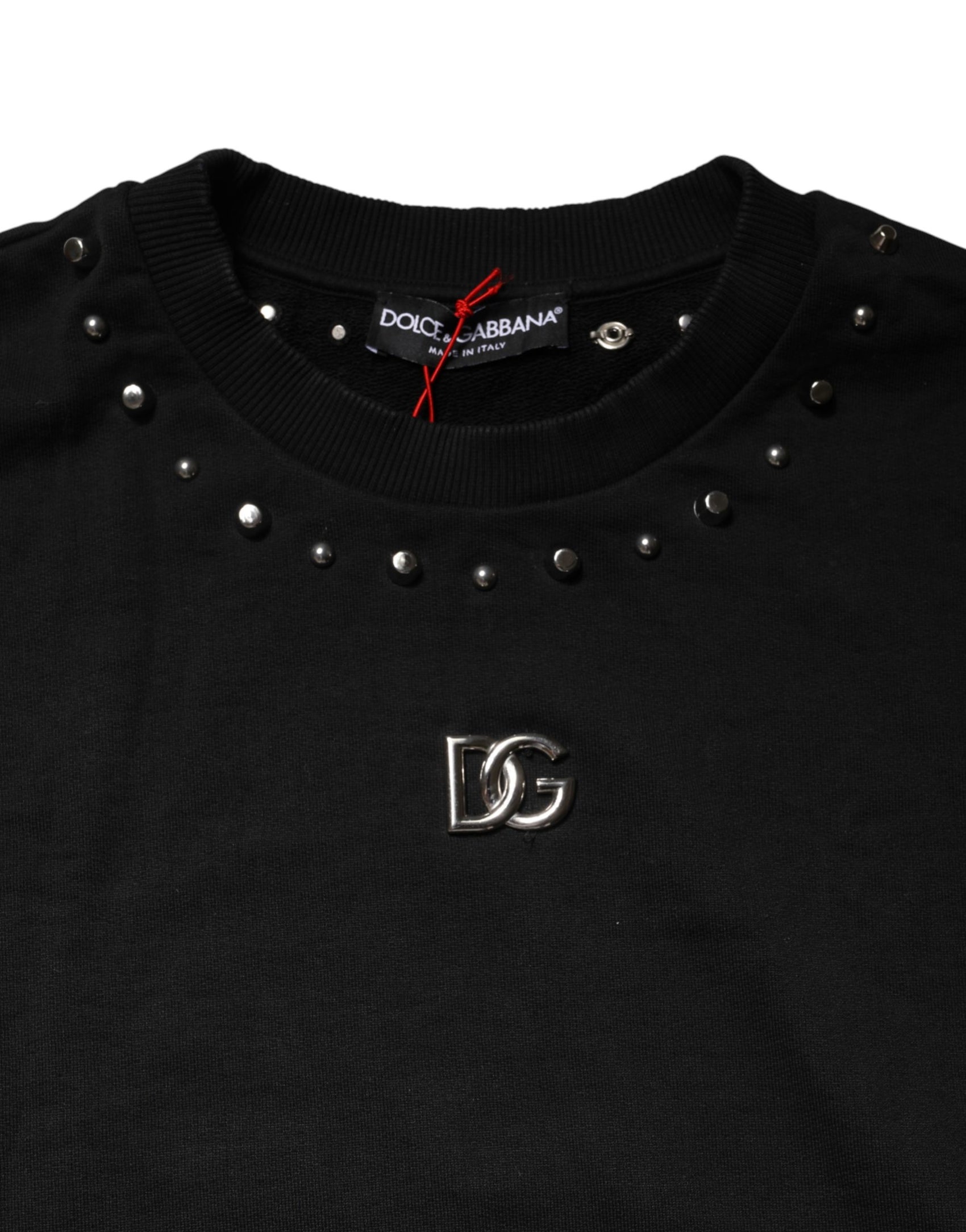 Dolce & Gabbana Black Embellished Cotton Sweatshirt Sweater