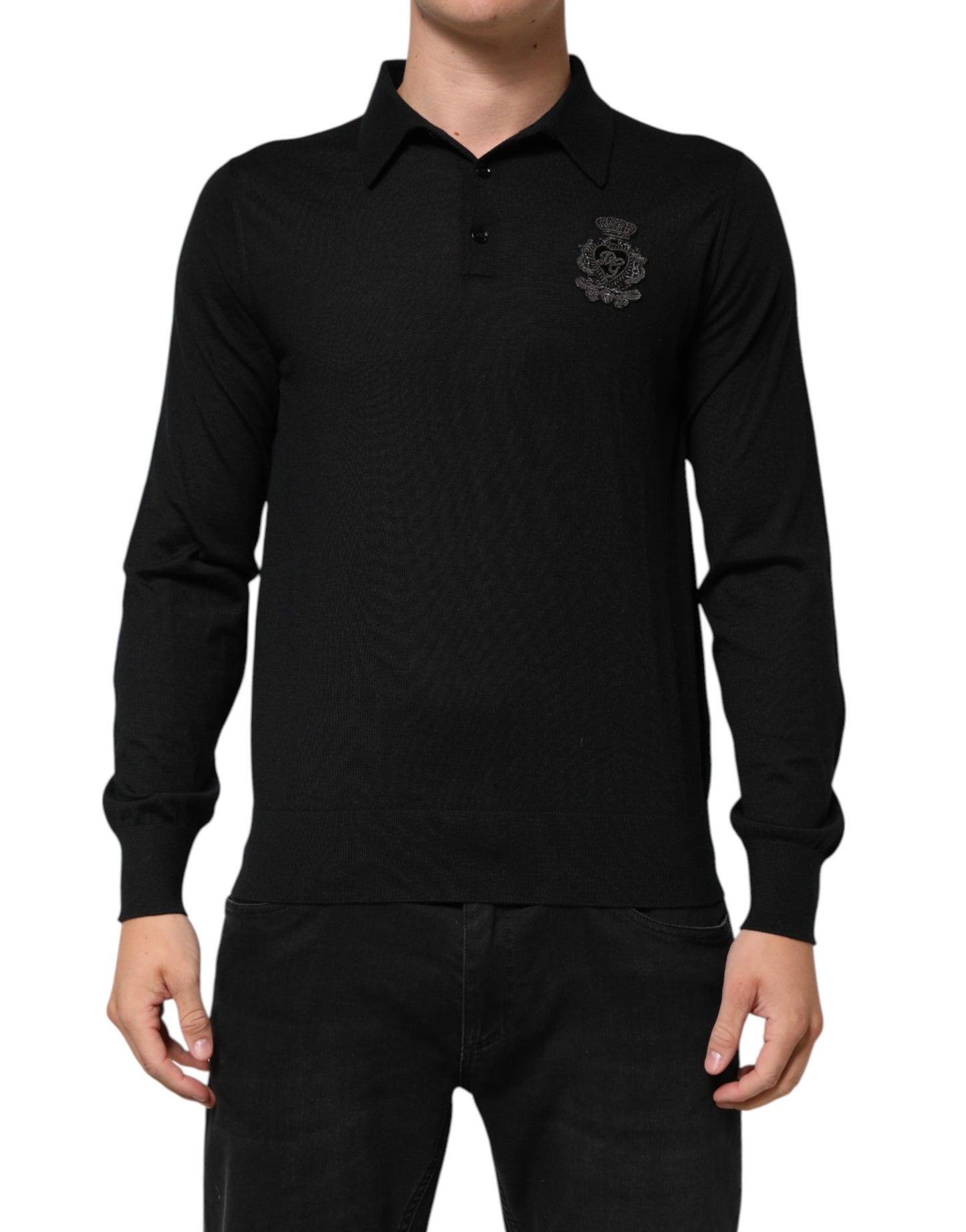 Dolce & Gabbana Black Crest Long Sleeve Men Pullover Sweater