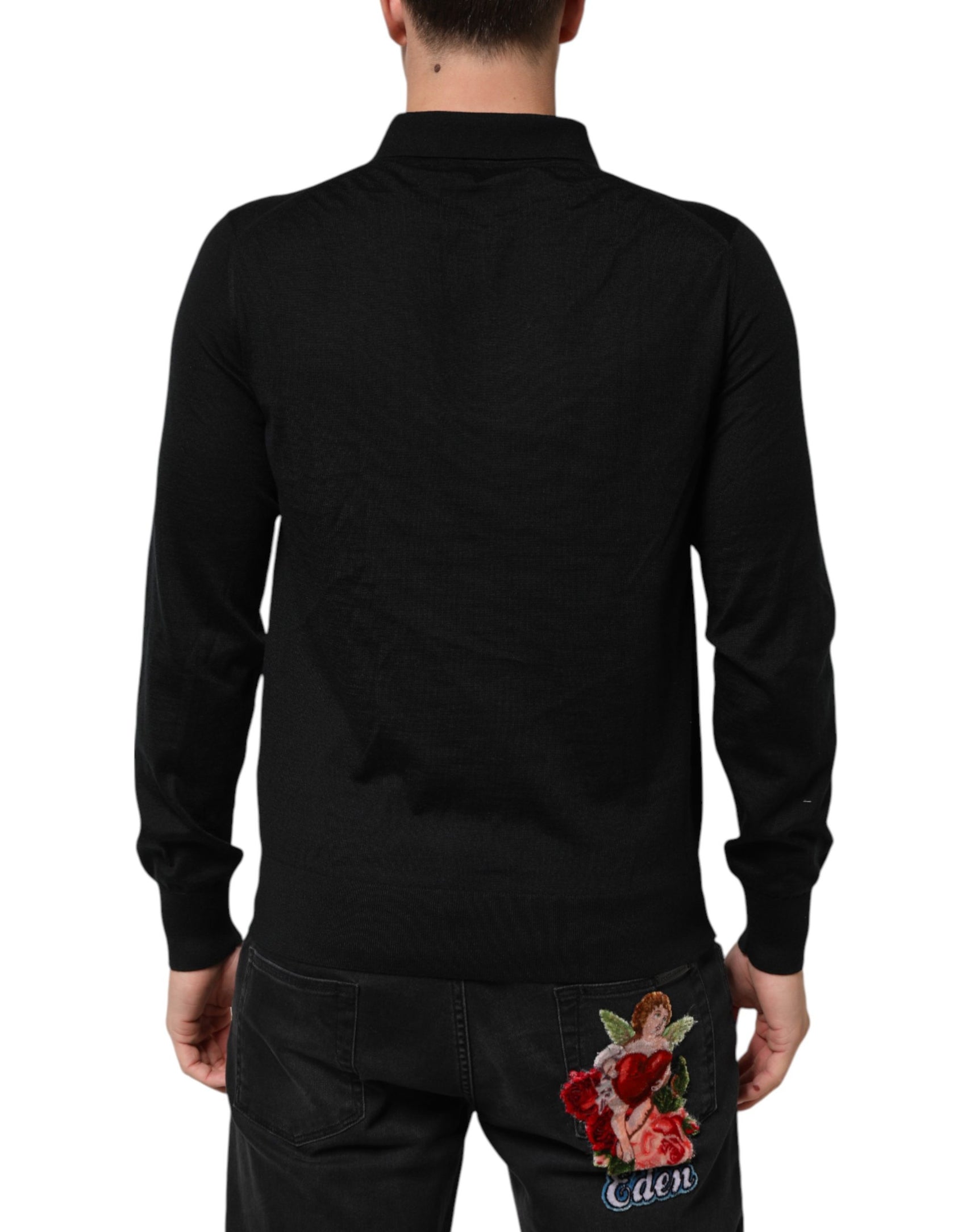 Dolce & Gabbana Black Crest Long Sleeve Men Pullover Sweater