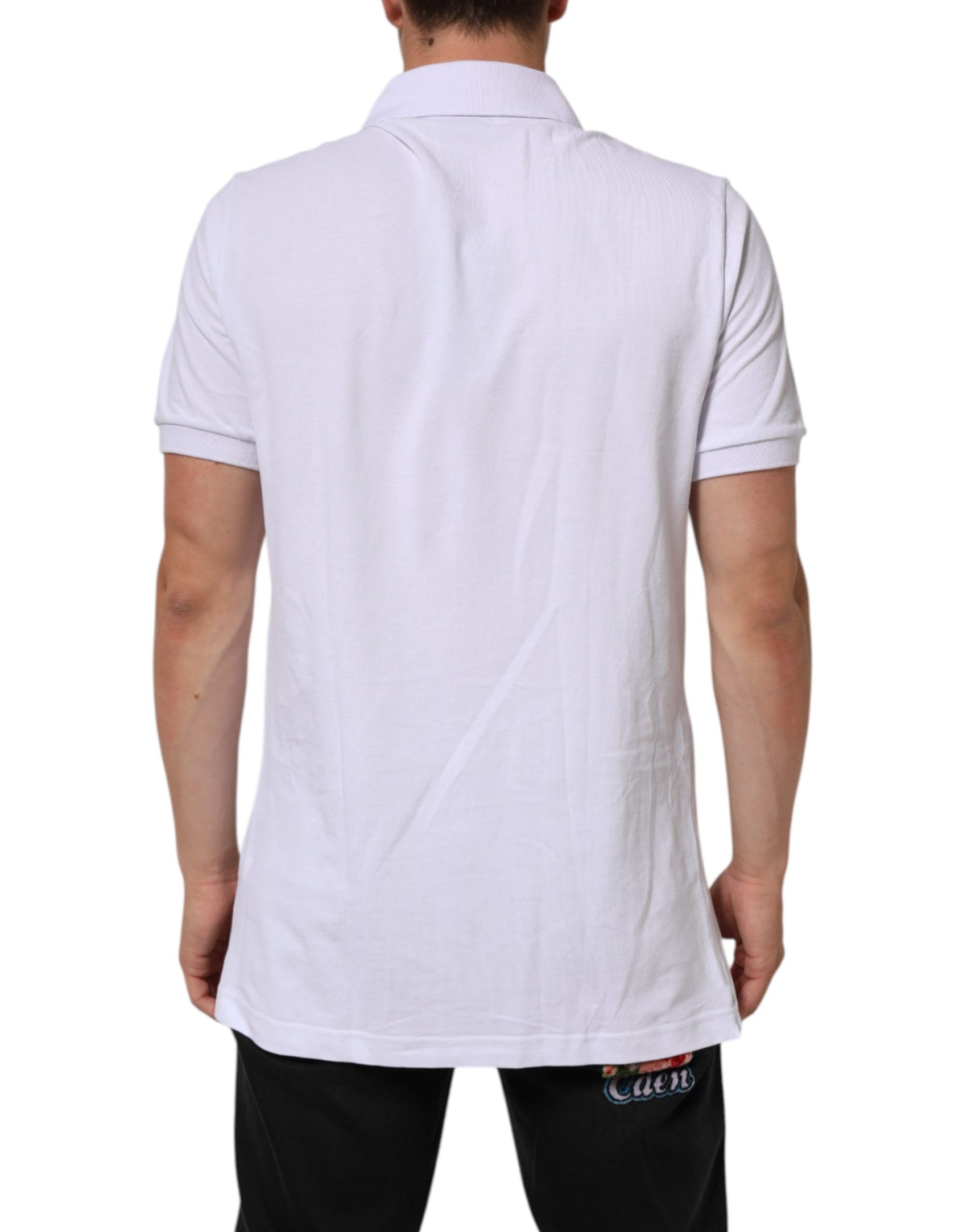 Dolce & Gabbana White Cotton Crest Embroidery Polo  T-shirt