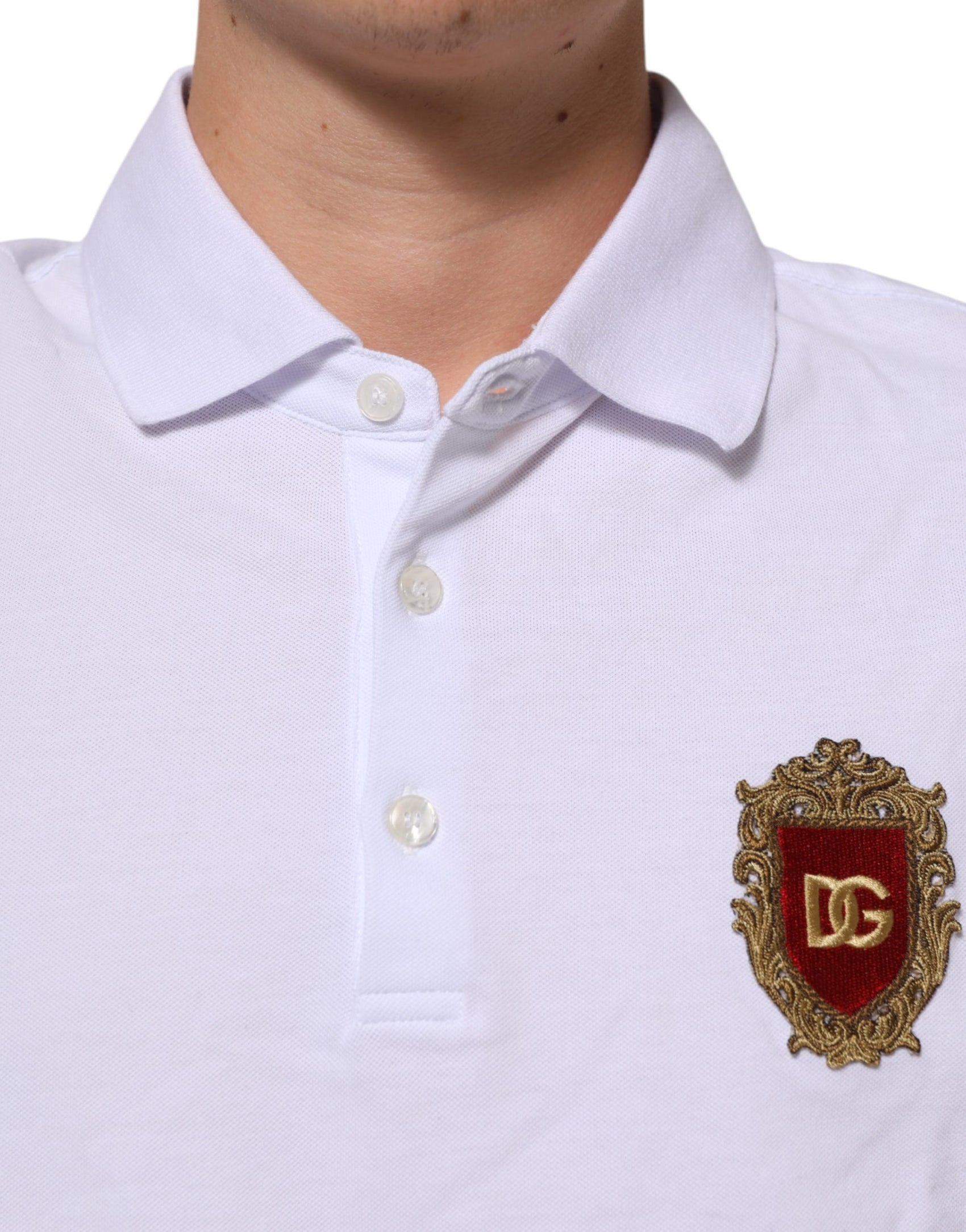 Dolce & Gabbana White Cotton Crest Embroidery Polo  T-shirt
