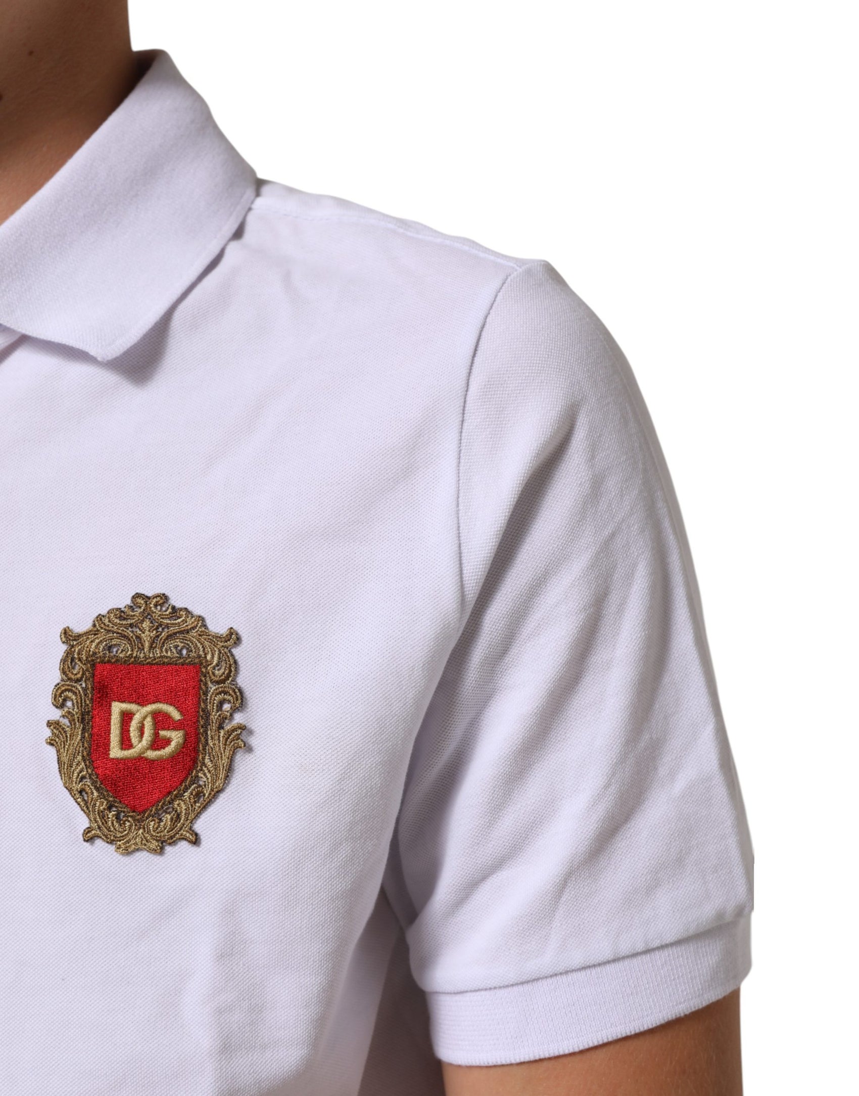 Dolce & Gabbana White Cotton Crest Embroidery Polo  T-shirt