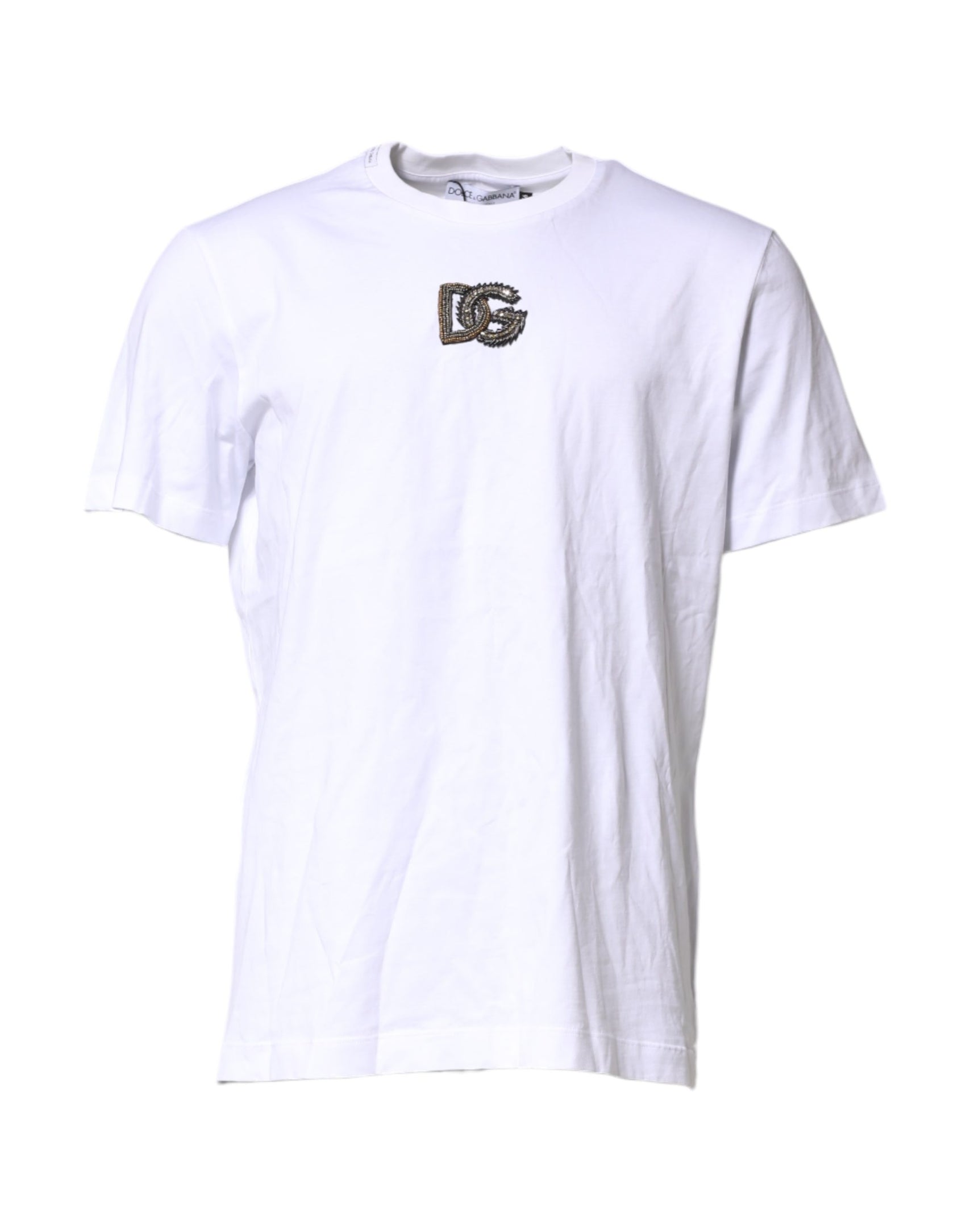 Dolce & Gabbana White Cotton DG Logo Embroidery Men  T-shirt