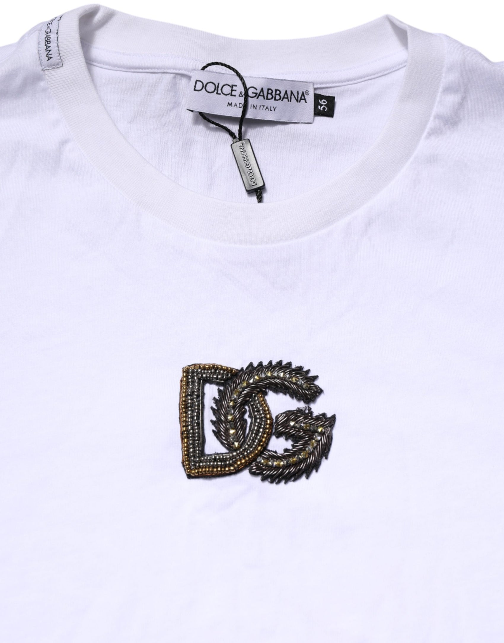Dolce & Gabbana White Cotton DG Logo Embroidery Men  T-shirt