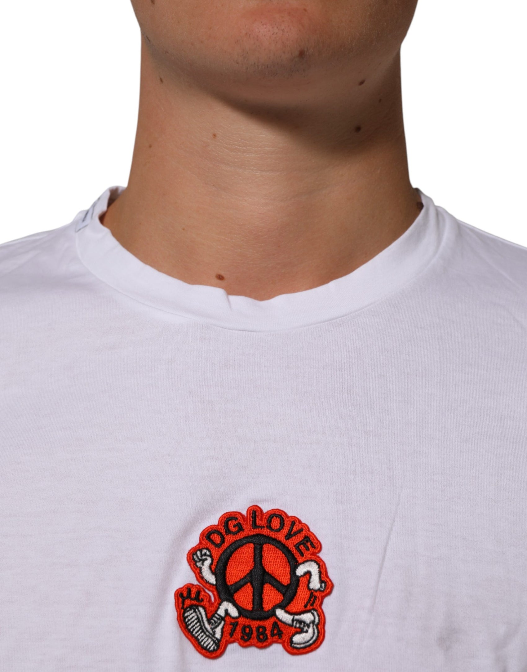 Dolce & Gabbana White Cotton DG Love Patch Crew Neck T-shirt