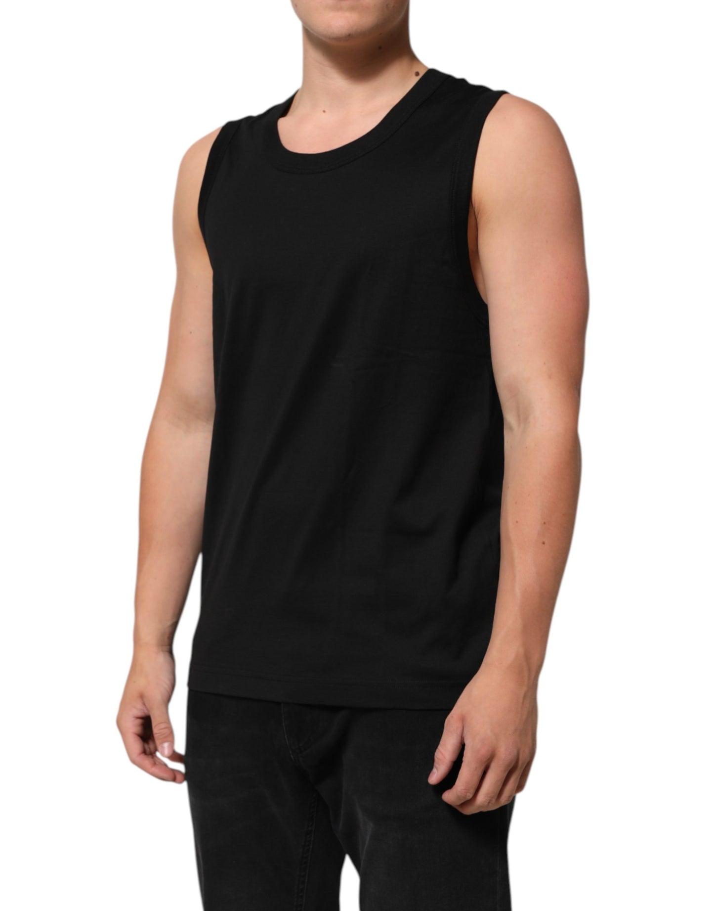 Dolce & Gabbana Black Cotton Sleeveless Men Tank Top T-shirt