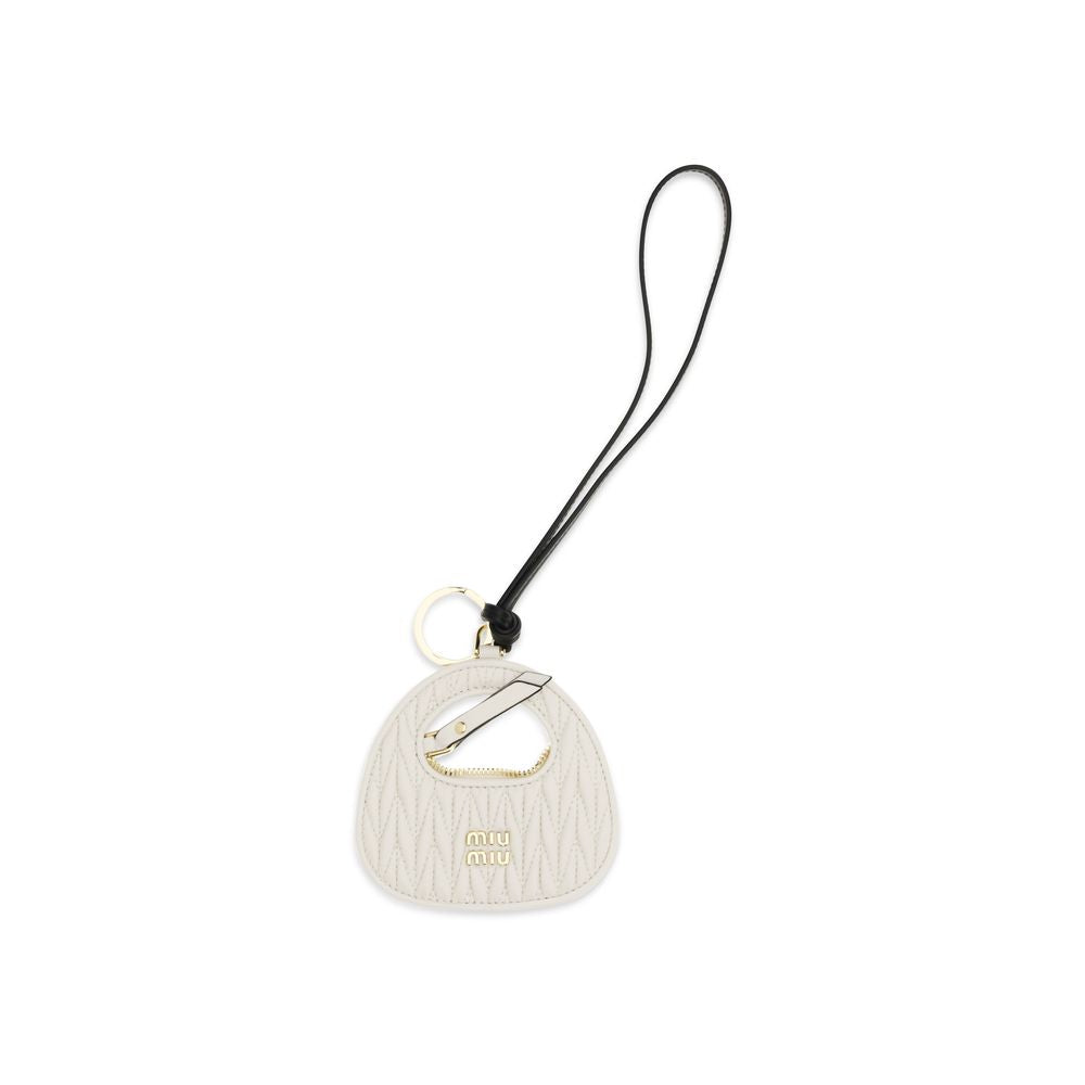 Miu Miu White Calf Leather Bos Taurus Keychain