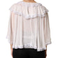 Dolce & Gabbana White LongSleeve Lace Trim Ruffled Blouse Top