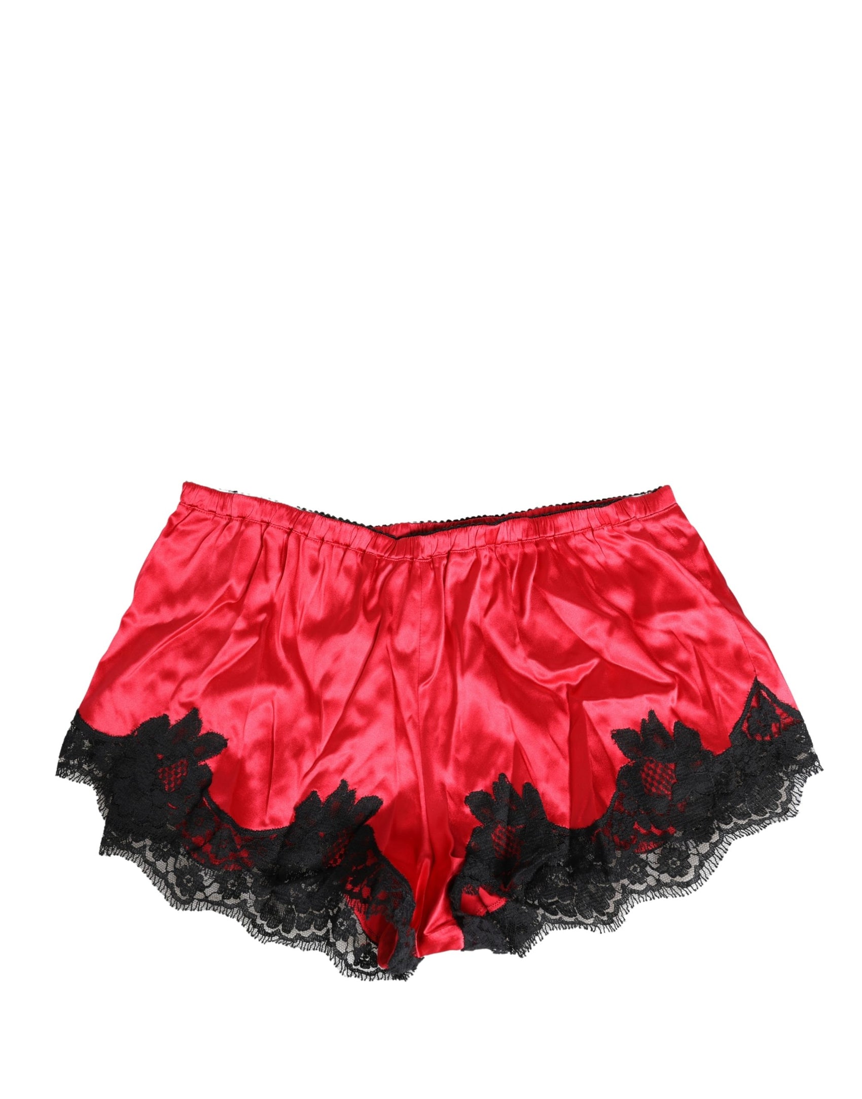 Dolce & Gabbana Red Silk Satin Lace Trim Pajama Shorts Sleepwear