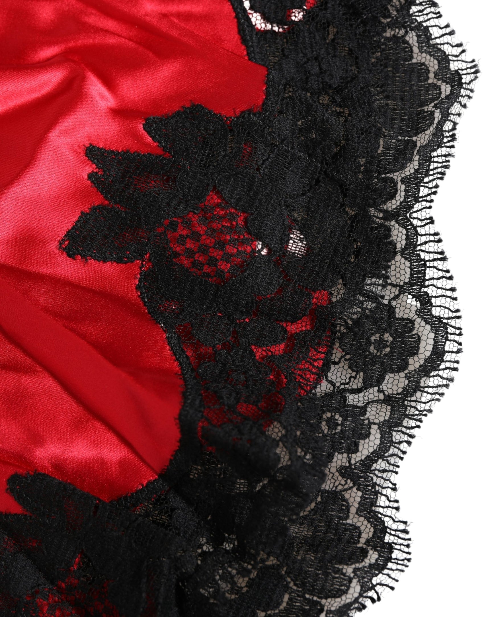 Dolce & Gabbana Red Silk Satin Lace Trim Pajama Shorts Sleepwear