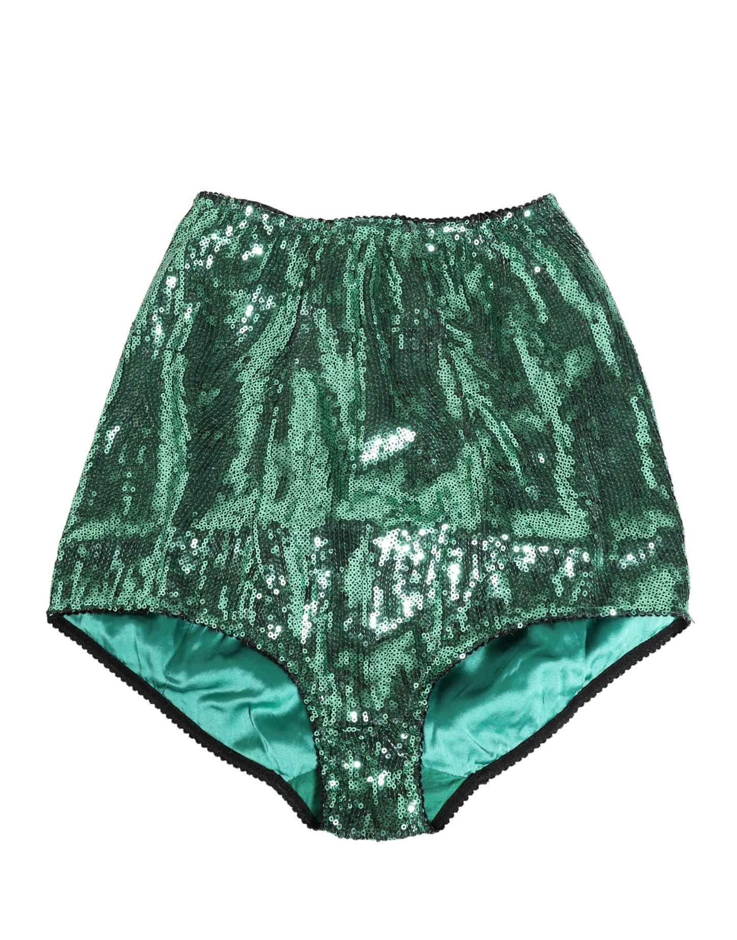 Dolce & Gabbana Green Sequin Nylon High Waist Girdle Underwear