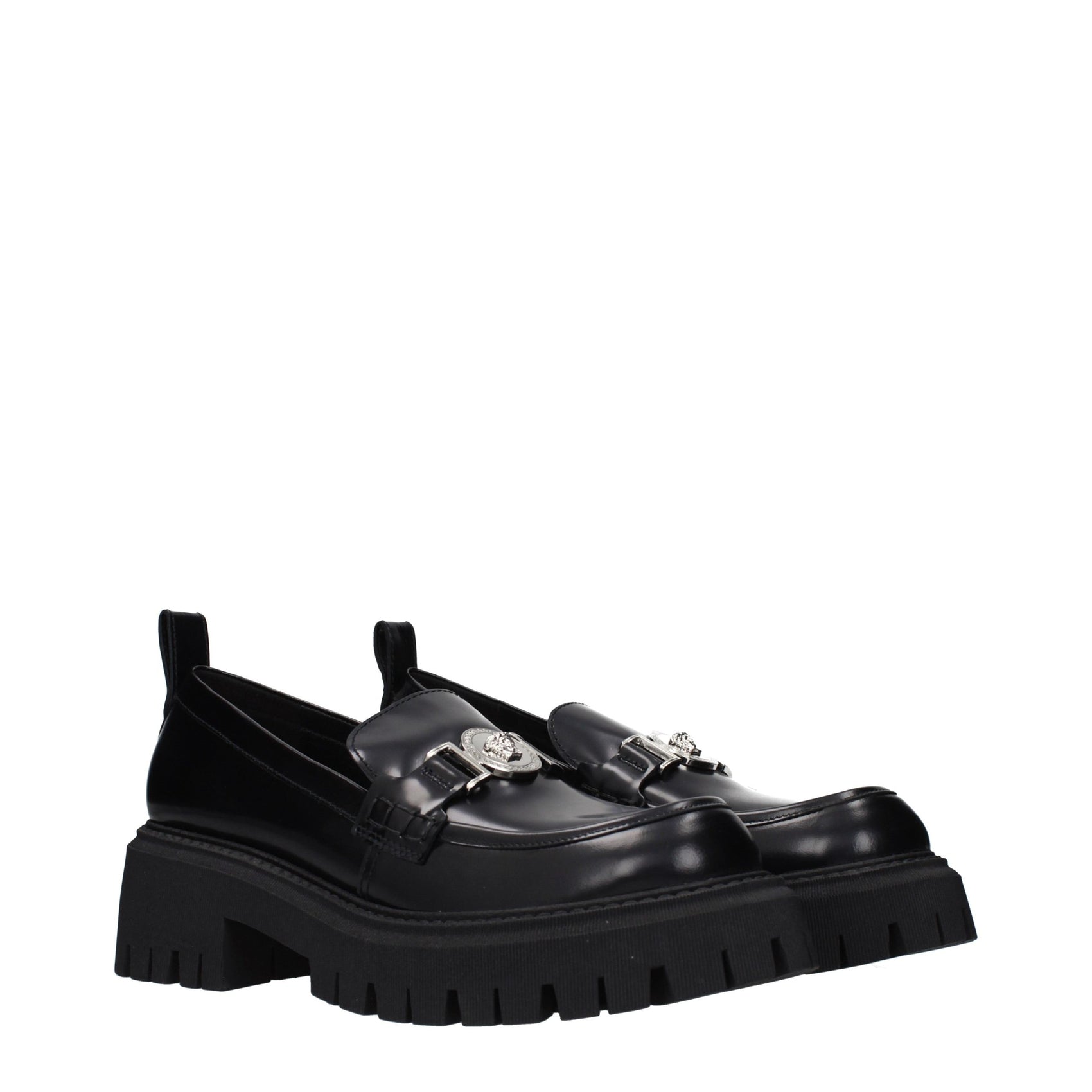 Versace Black Leather Platform Loafers