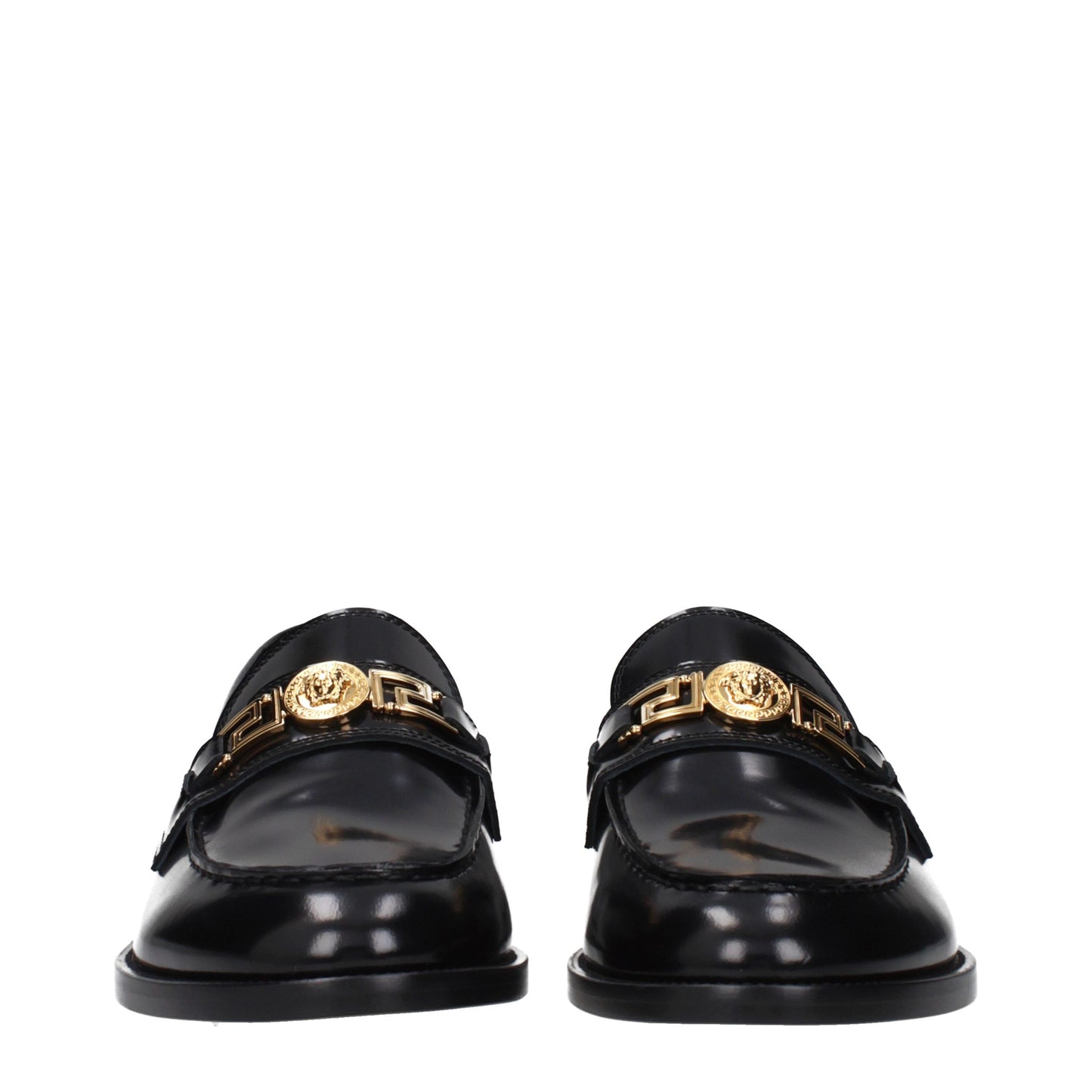 Versace Black Leather Slip-On Loafers