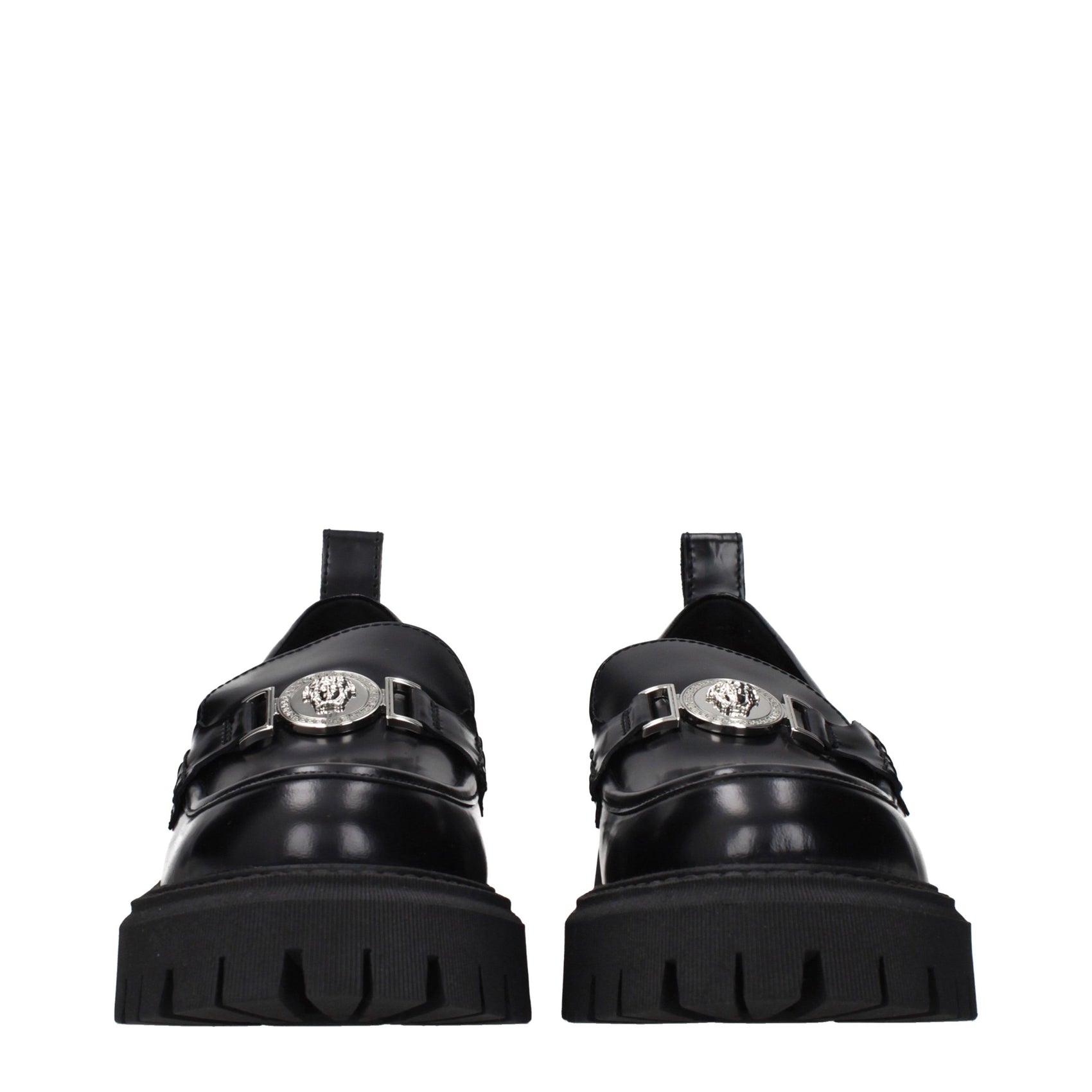 Versace Black Leather Platform Loafers