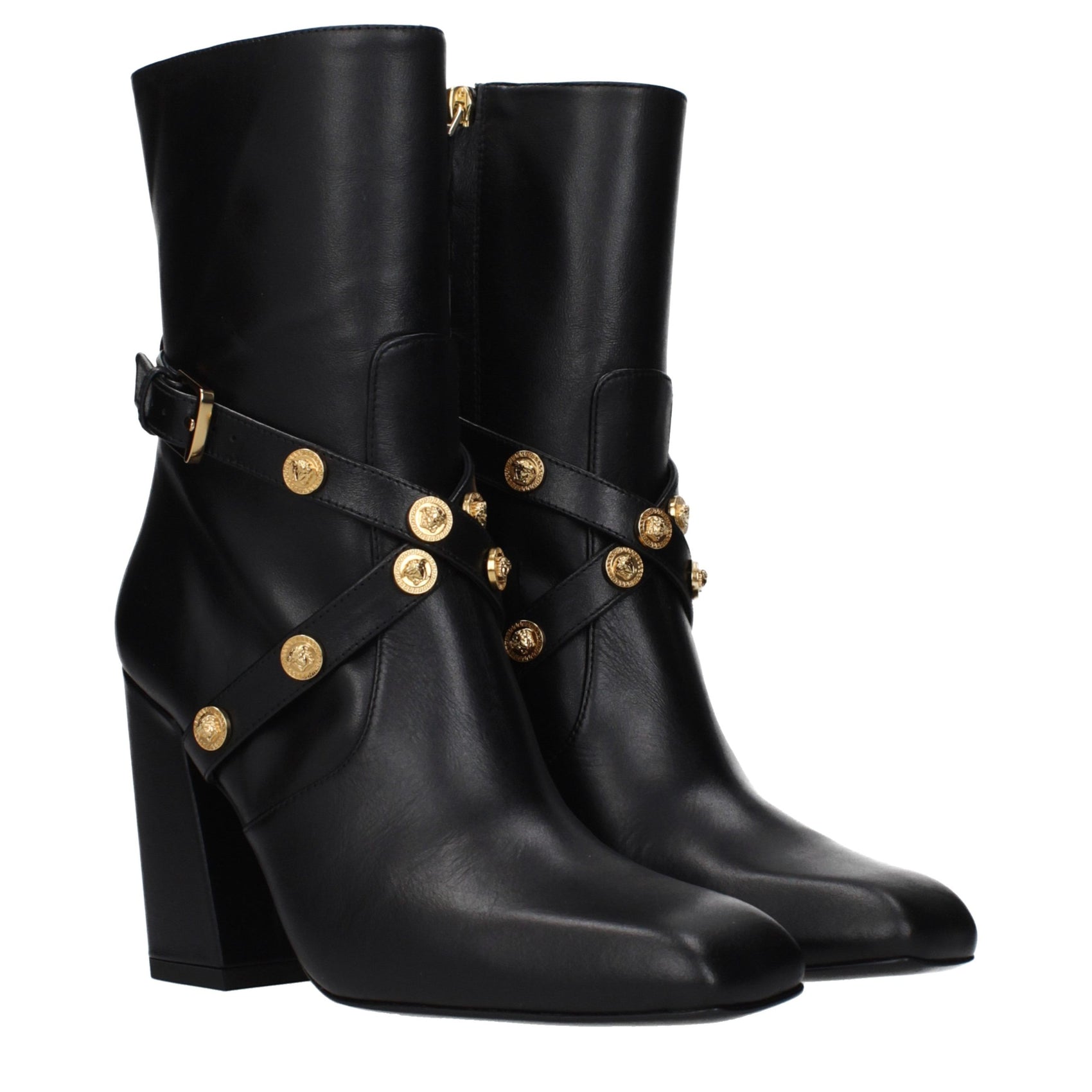 Versace Black Leather Ankle Boots