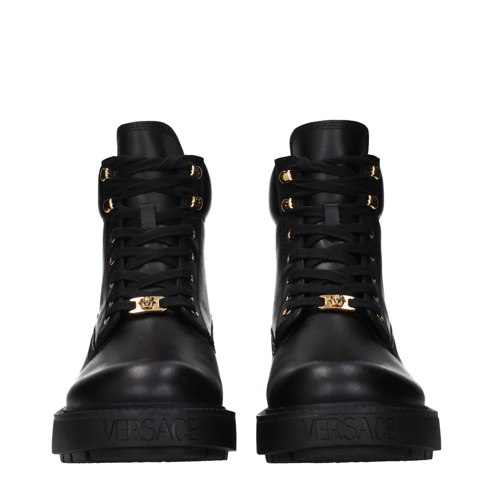 Versace Black Leather Ankle Boots