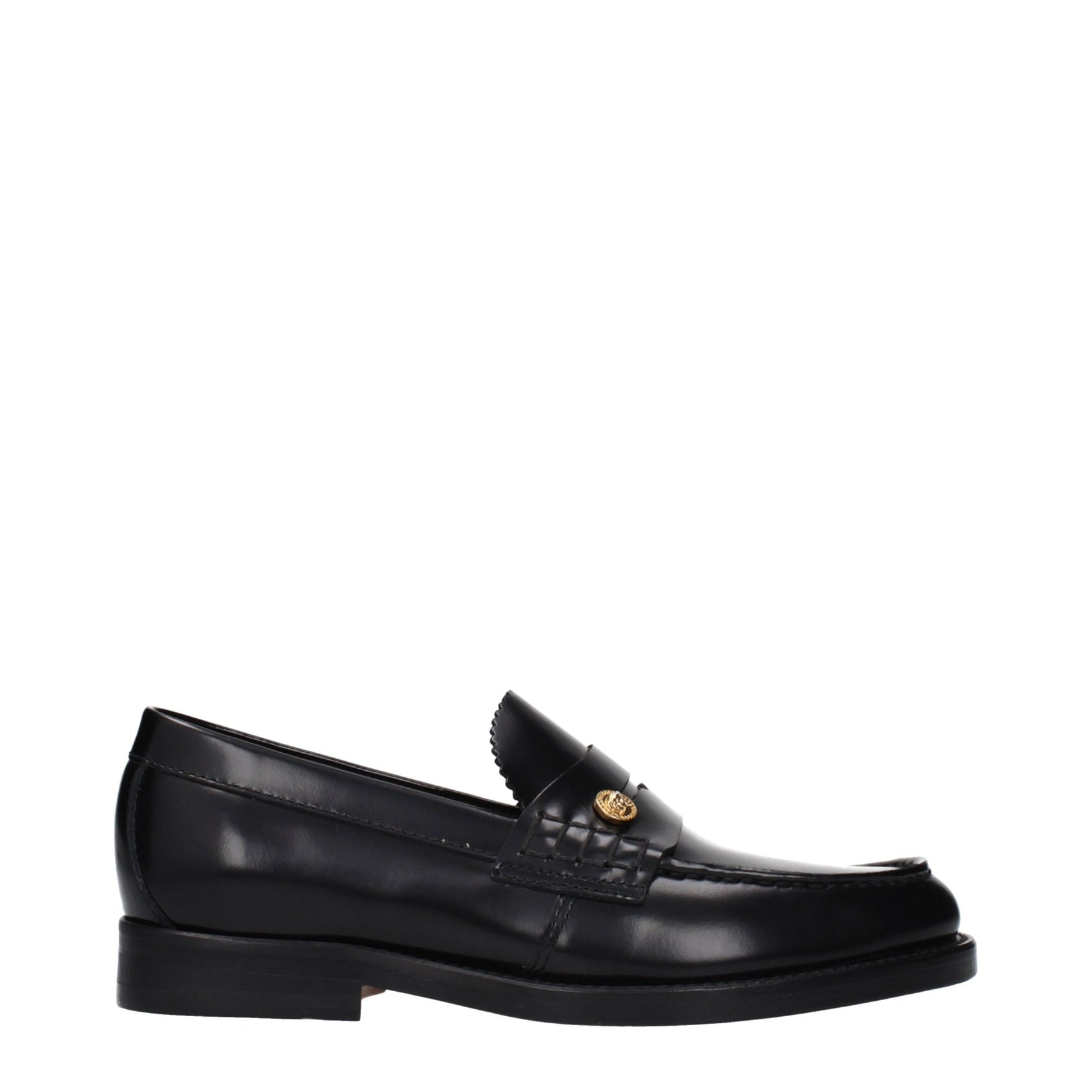 Versace Black Leather Slip-On Loafers