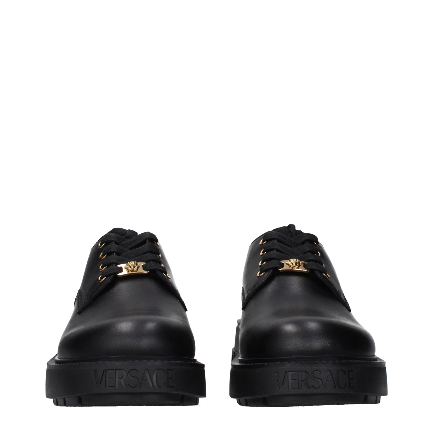Versace Black Leather Oxfords And Derbies