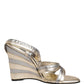 Dolce & Gabbana Gold Silver Leather Wedge Heels Sandals Shoes