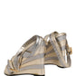 Dolce & Gabbana Gold Silver Leather Wedge Heels Sandals Shoes