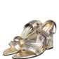 Dolce & Gabbana Gold Silver Leather Wedge Heels Sandals Shoes