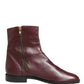Dolce & Gabbana Maroon Leather Flats Biker Ankle Boots Shoes