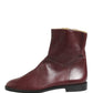 Dolce & Gabbana Maroon Leather Flats Biker Ankle Boots Shoes